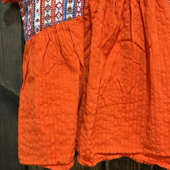 Anthropologie THML Embroidered Ruffle Top L Orange Smocked Aztec Geometric Boho - Picture 3 of 9